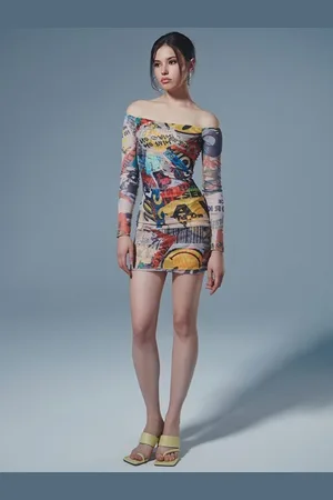 LULU & SKY Women Print Off-Shoulder Bodycon Mini Dress