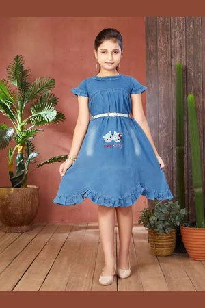 Aarika Girls Denim Fit and Flare Dress with a belt