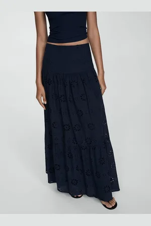 MANGO Schiffli Pure Cotton Flared Maxi Dress