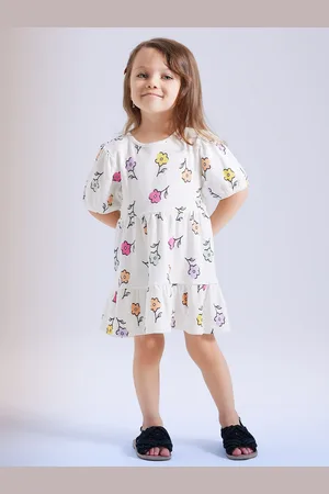 DeFacto Girls Floral Printed Round Neck A-Line Dress