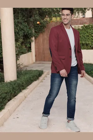 Mast & Harbour Men Maroon Self-Design Regular Fit Single-Breasted Casual Blazer