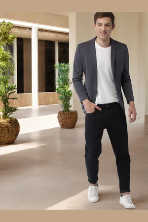 Mast & Harbour Men Navy Blue & White Regular Fit Single-Breasted Knitted Pure Cotton Blazer