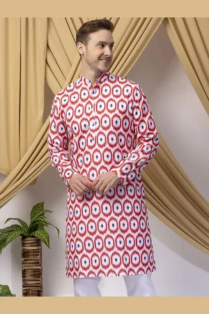 Hangup Geometric Printed Band Collar Straight Kurta