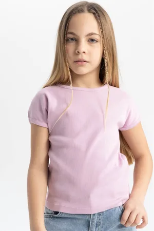 DeFacto Girls Solid Round Neck Cotton T-shirt