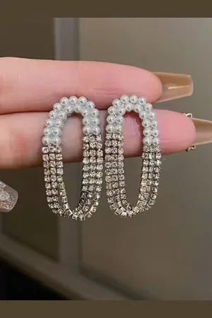 ISHKAARA Silver-Plated Crystals Studded Oval Drop Earrings