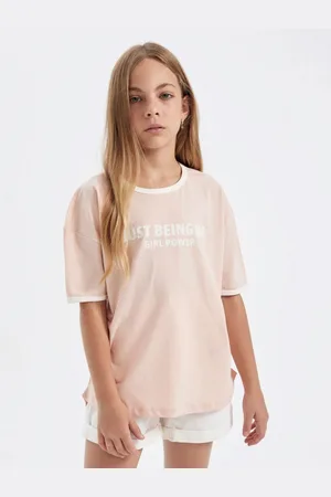 DeFacto Girls Typography Printed Cotton Extended Sleeves T-shirt
