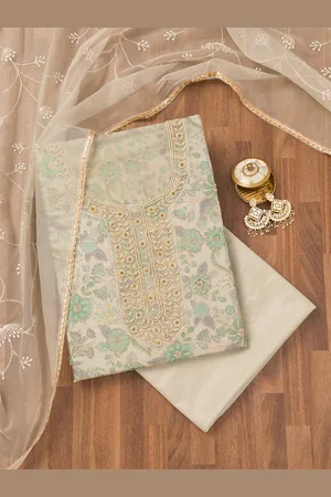 Koskii Floral Printed Beads & Stones Unstitched Dress Material