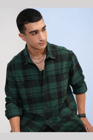 Highlander Men Oversized Textured Dobby Checked Overshirt