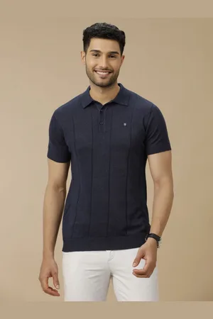 Linen Club Men Striped Polo Collar Linen Blend Slim Fit T-shirt