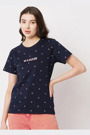 Guti Women Conversational Printed Round Neck Cotton T-shirt