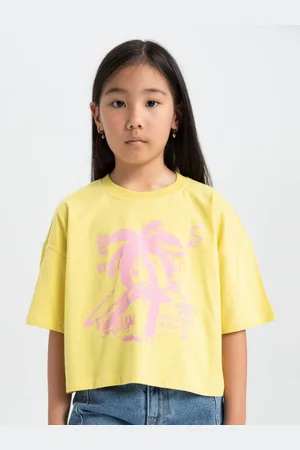 DeFacto Girls Floral Printed Round Neck Cotton T-shirt