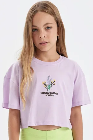DeFacto Girls Typography Printed Round Neck Cotton T-shirt