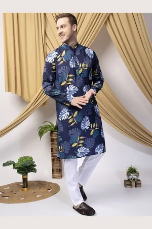 Hangup Tropical Printed Mandarin Collar Straight Kurta with Pyjamas