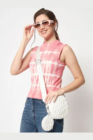 CHARMGAL Women Tie and Dye Round Neck Cotton Top