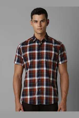 Louis Philippe Men Spread Collar Tartan Checked Cotton Slim Fit Casual Shirt