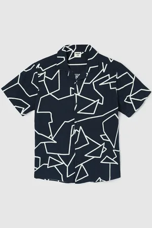 Max Collection Boys Cuban Collar Abstract Printed Cotton Casual Shirt