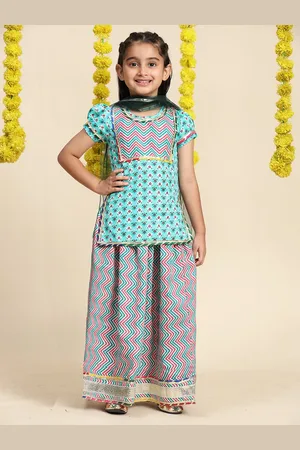 Cutiekins Girls Floral Printed Cotton Ready to Wear Lehenga & Blouse With Dupatta