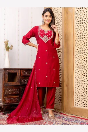 Celebravo Ethnic Motifs Embroidered Straight Zari Kurta With Trousers & Dupatta