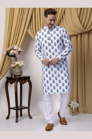 Hangup Floral Printed Mandarin Collar Straight Kurta with Pyjamas
