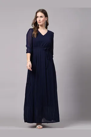 Aayu Solid Puff Sleeves Fit & Flare Maxi Dress