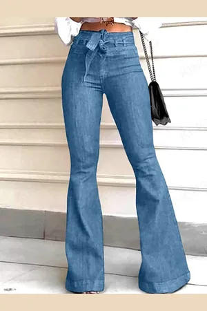 LULU & SKY Women Flared High-Rise Low Distress Light Fade Jeans