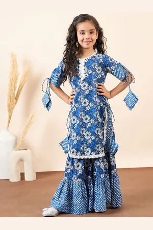 Stylo Bug Girls Floral Printed Regular Pure Cotton Kurta With Sharara
