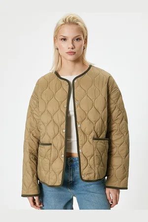 Koton Women Solid Collarless Quilted Jacket