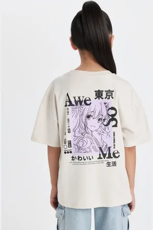 DeFacto Girls Graphic Printed Pure Cotton Oversized T-shirt