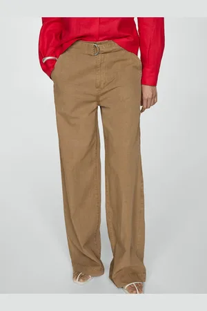 MANGO Women Flowy Wide Leg Trousers With Belt