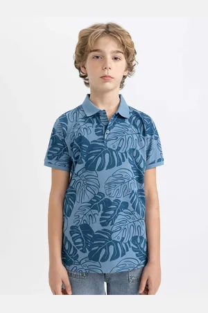 DeFacto Boys Floral Printed Polo Collar Cotton T-shirt