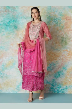 Lifestyle Bandhani Printed Sequinned Straight Kurta with Palazzos & Dupatta