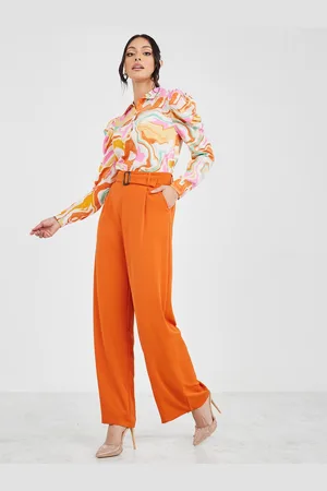 Styli Women Flared High-Rise Pleated Plain Trousers