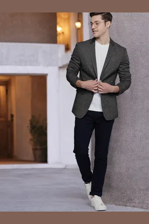 Mast & Harbour Men Charcoal Grey & Black Checked Smart Casual Blazer
