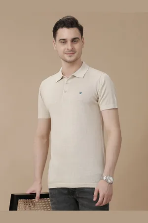 Linen Club Men Beige Short Sleeves Polo Collar Linen Blend Slim Fit T-shirt