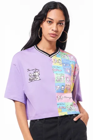 Bewakoof Official Women Tom & Jerry Graphic Printed Pure Cotton Oversized Crop T-shirt