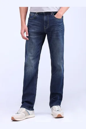 Flying Machine Men Straight Fit Low Distress Light Fade Stretchable Jeans