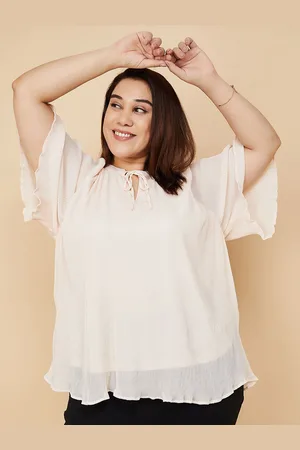 Max Collection Plus Size Women Solid Tie-Up Neck Top