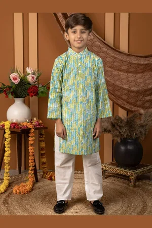 Biglilpeople Boys Floral Printed Regular Pure Cotton Kurta with Pyjamas