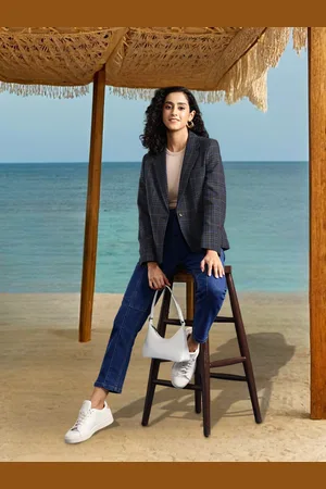 Mast & Harbour Checked Shoulder Padded Single-Breasted Blazer