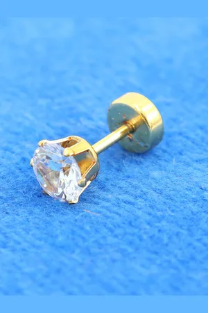 FIMBUL Gold-Plated Contemporary Stainless Steel Rhinestone Studded Earrings