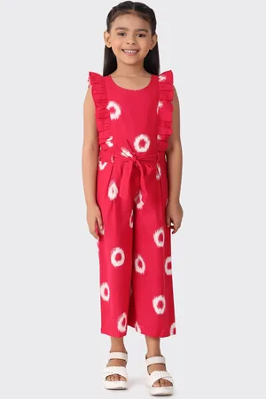 Fabindia Girls Red & White Printed Basic Jumpsuit