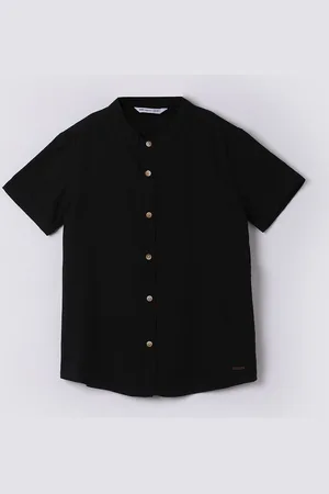 Lifestyle Boys Band Collar Solid Cotton Casual Shirt