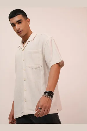 Highlander Men Off Oversized Textured Dobby Half Sleeve Cuban Collar Shirt