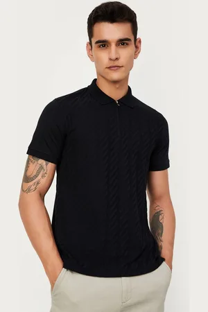Max Collection Men Self Design Polo Collar Cotton T-shirt