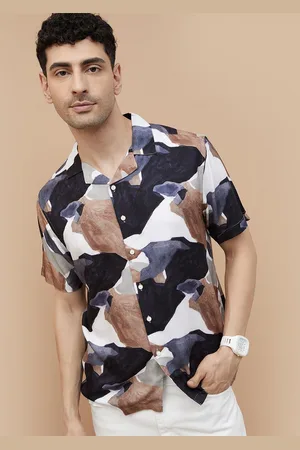 Lifestyle Men Cuban Collar Abstract Printed Casual Shirt