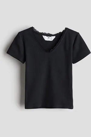 H&M Girls Lace Trimmed Cotton Tops