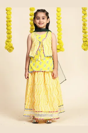 Cutiekins Girls Paisley Printed Cotton Ready to Wear Lehenga & Blouse With Dupatta
