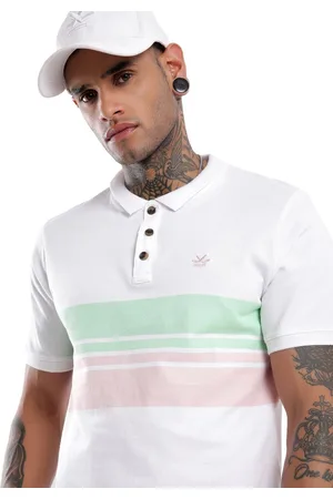 WROGN Men Striped Polo Collar Pure Cotton Slim Fit T-shirt