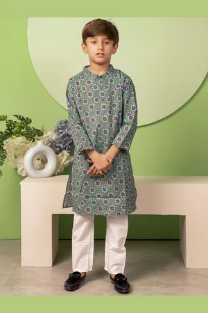 Biglilpeople Boys Floral Printed Regular Pure Cotton Kurta with Pyjamas