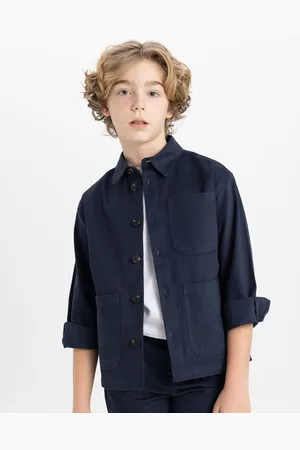 DeFacto Boys Spread Collar Solid Cotton Casual Shirt